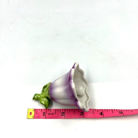 Vintage Small Mini Glazed Porcelain Delicate Bell Purple Morning Glory Flower - Picture 3 of 9